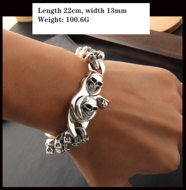 Great Charm Solid Heavy 925 Silver Skull Bracelet. Unique Badass birthday gifts. Unique Badass Biker Christmas gifts for badasses. Badass skull accessories. Unique Valentine gifts for him. Unique Anniversary gift for him. Unique Anniversary gift for my badass husband. Unique Badass Birthday gift for my badass boyfriend. Badass Birthday gift for my badass husband. Badass gift for bikers.