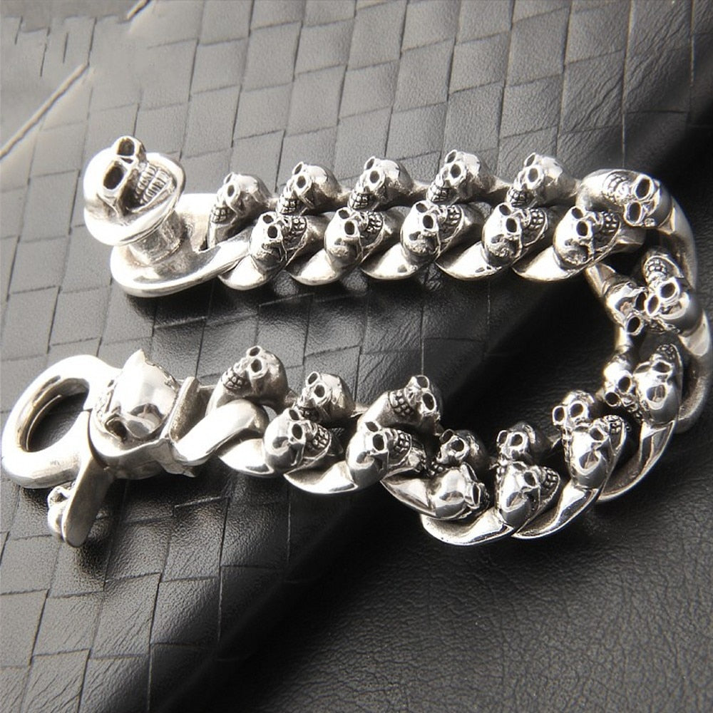 Great Charm Solid Heavy 925 Silver Skull Bracelet. Unique Badass birthday gifts. Unique Badass Biker Christmas gifts for badasses. Badass skull accessories. Unique Valentine gifts for him. Unique Anniversary gift for him. Unique Anniversary gift for my badass husband. Unique Badass Birthday gift for my badass boyfriend. Badass Birthday gift for my badass husband. Badass gift for bikers.