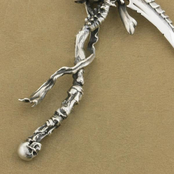 Heavy 925 Sterling Silver Grim Reaper Skull Pendant Necklace