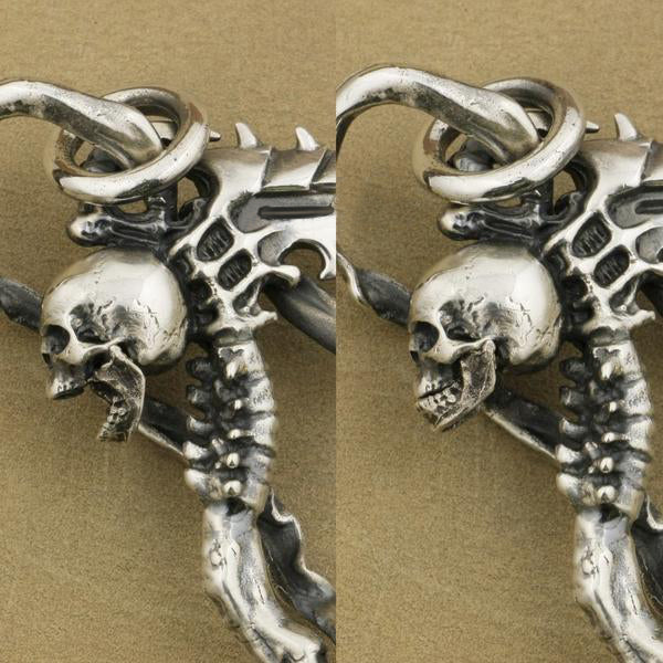 Heavy 925 Sterling Silver Grim Reaper Skull Pendant Necklace