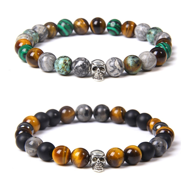 Bracelets with Mixed Natural Stone Skull Charms