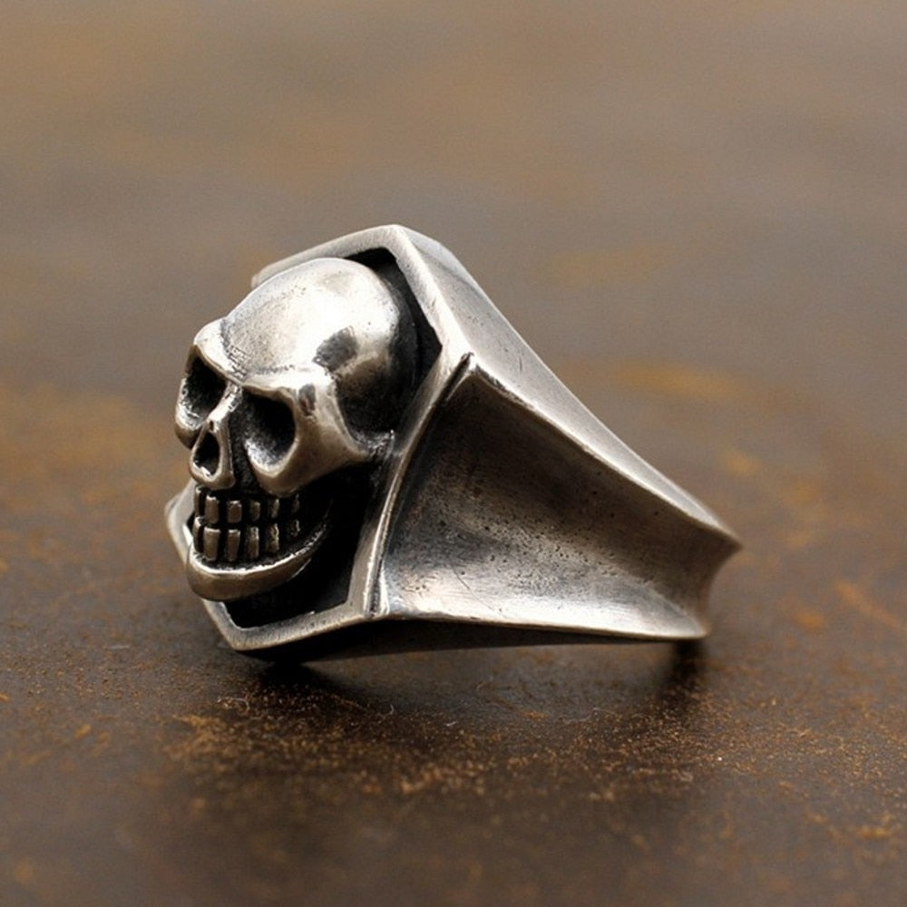 Retro Smiley Face Smiling Skull Ring - Handmade S925 Sterling Silver