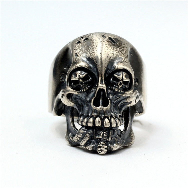 925 Sterling Silver Handmade Domineering Dark Retro Skull Rings, badass biker skull ring, badass skull jewelry, badass skull accessories. Skull Men Ring.