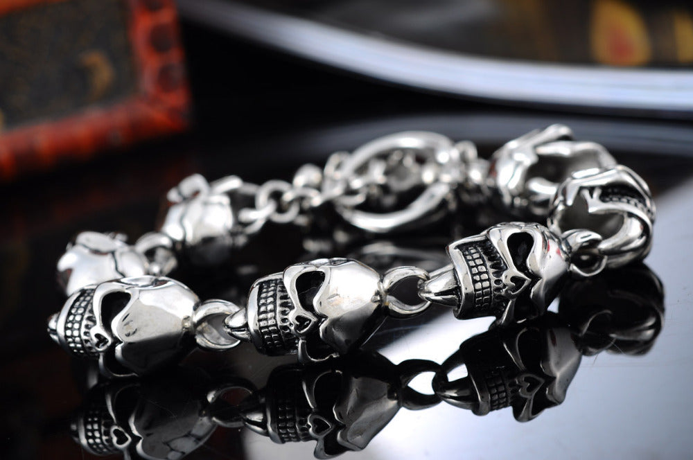 Stainless Steel Skull Chains Biker Bracelet