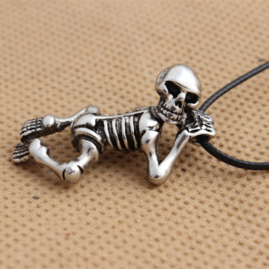 Vintage Skull Boy Pendant Necklace with Leather Rope. Badass skull jewelry. Badass skull pendant. Badass skull accessories.