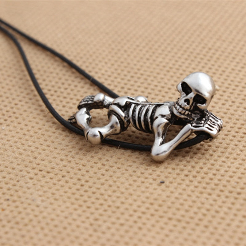 Vintage Skull Boy Pendant Necklace with Leather Rope. Badass skull jewelry. Badass skull pendant. Badass skull accessories.