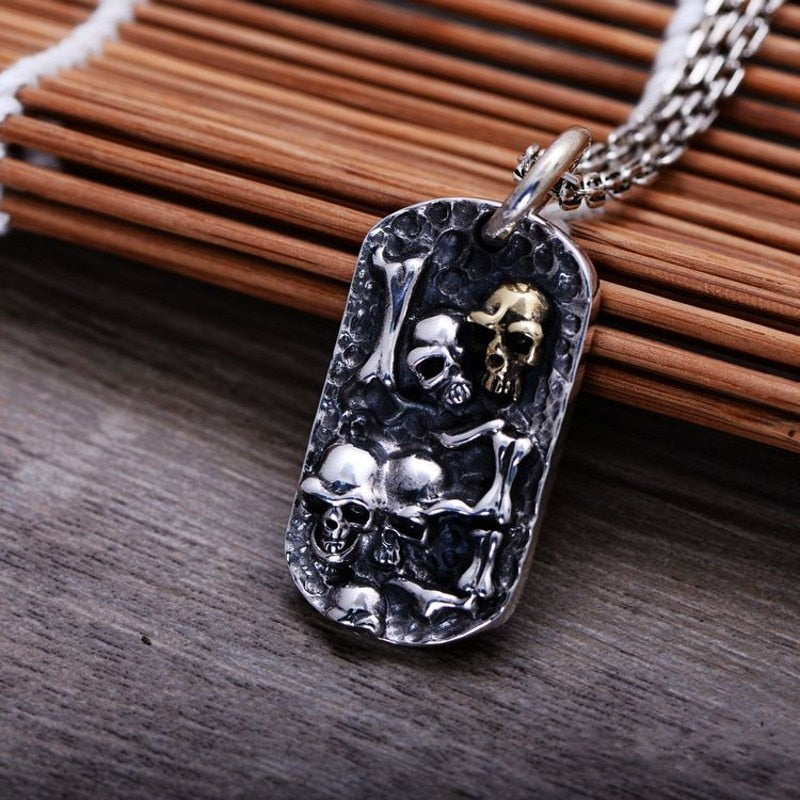 Unique Embossed 925 Silver skull Pendant. Badass skull pendant. Badass skull accessories. Badass skull biker jewelry