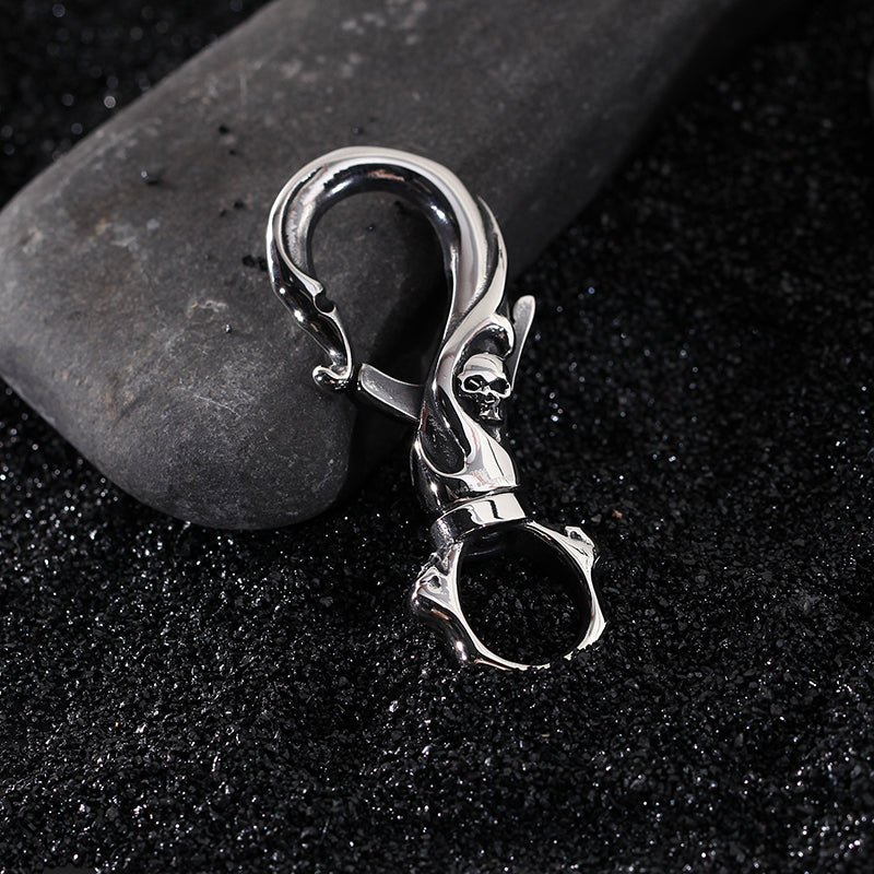 316L Stainless Steel Punk Skull Carabiner Keychain, badass skull accessories, badass biker accessories, badass skull jewelry