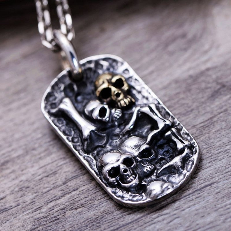 Unique Embossed 925 Silver skull Pendant. Badass skull pendant. Badass skull accessories. Badass skull biker jewelry