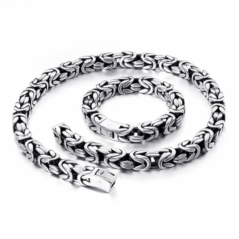 Stainless Steel Byzantine Chain Necklace & Bracelet Set