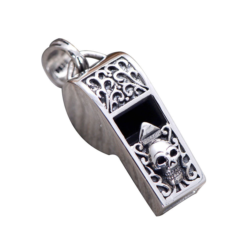 Punk 925 Sterling Silver Whistle Skull Pendant