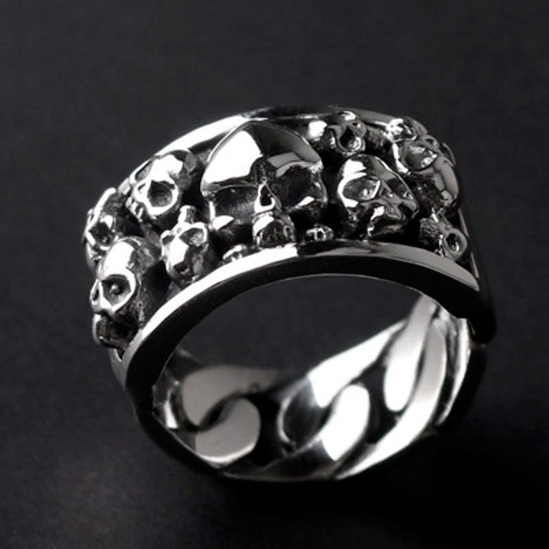 Pure 925 Sterling Silver Rock Biker Skull Rings