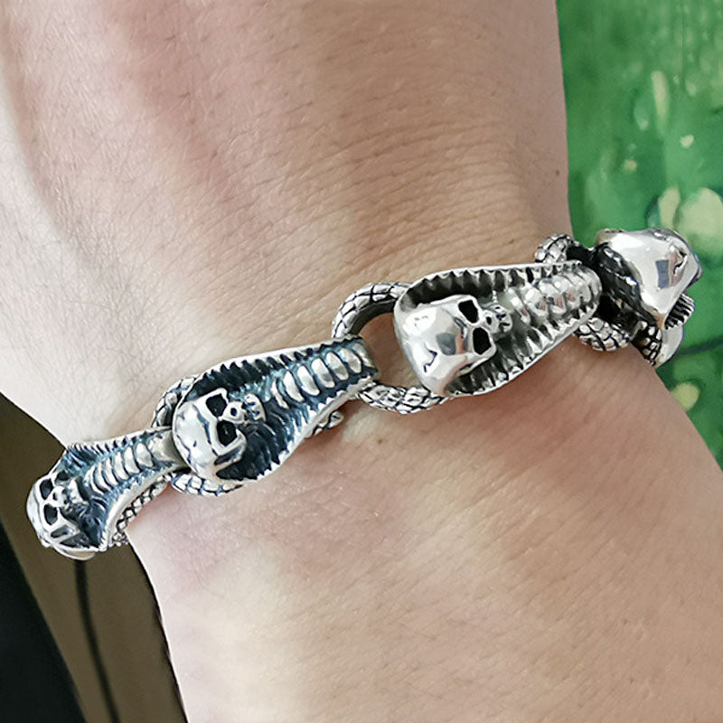 Real Solid Pure Silver Cobra Skull Bracelet