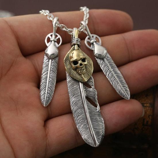 Real 925 Sterling Silver Feather Skull Pendant Chain Necklace. Unique Badass gifts for badass. Unique Badass birthday gifts. Unique Badass Biker Christmas gifts for badasses. Badass skull accessories. Unique Valentine gifts for him. Unique Anniversary gift for him. Unique Anniversary gift for my badass husband. Unique Badass Birthday gift for my badass boyfriend. Badass Birthday gift for my badass husband. Badass gift for bikers.