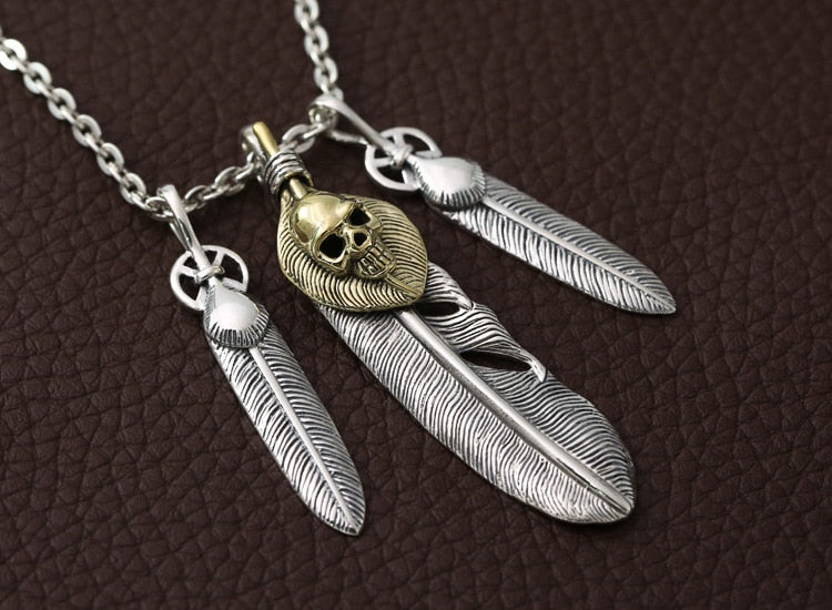 Real 925 Sterling Silver Feather Skull Pendant Chain Necklace. Unique Badass gifts for badass. Unique Badass birthday gifts. Unique Badass Biker Christmas gifts for badasses. Badass skull accessories. Unique Valentine gifts for him. Unique Anniversary gift for him. Unique Anniversary gift for my badass husband. Unique Badass Birthday gift for my badass boyfriend. Badass Birthday gift for my badass husband. Badass gift for bikers.