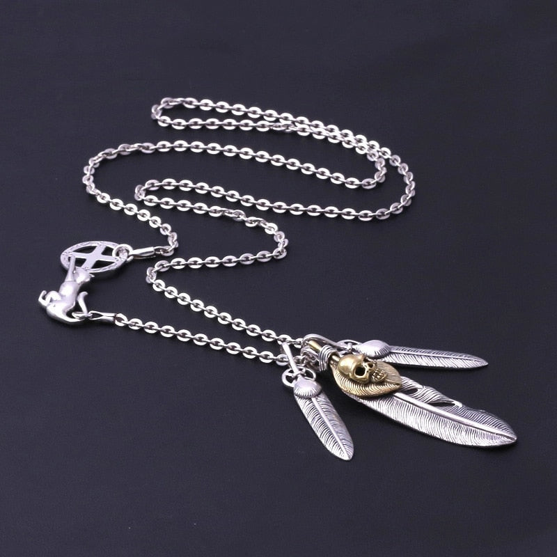 Real 925 Sterling Silver Feather Skull Pendant Chain Necklace. Unique Badass gifts for badass. Unique Badass birthday gifts. Unique Badass Biker Christmas gifts for badasses. Badass skull accessories. Unique Valentine gifts for him. Unique Anniversary gift for him. Unique Anniversary gift for my badass husband. Unique Badass Birthday gift for my badass boyfriend. Badass Birthday gift for my badass husband. Badass gift for bikers.