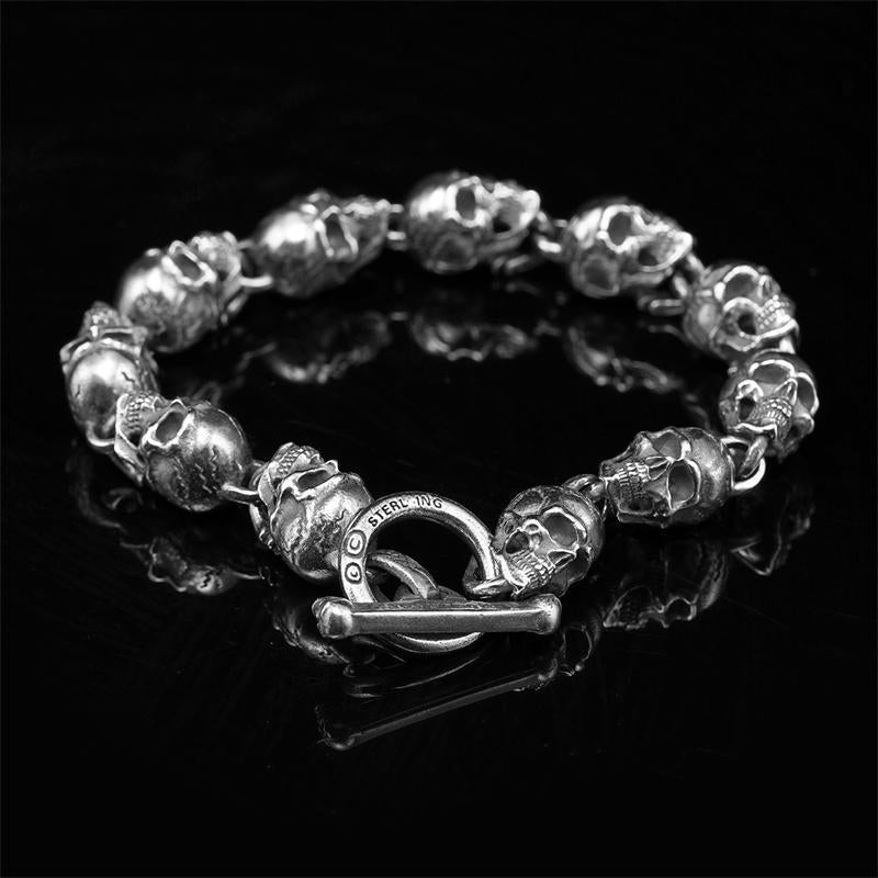 925 Sterling Silver American Gabor Style Handmade Motorcycle Bracelet - Edgy and Unique Skulls and Vintage Punk Design. Badass biker jewelry. Badass skull accessories.