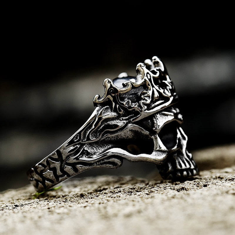Badass biker skull ring, Noble Crown Biker Skull Ring