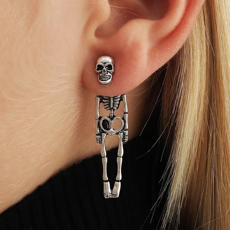 Skull Skeleton Drop Earrings - Gothic Fashion Trend Jewelry for Women & Men. Badass skull earrings. Badass skull jewelry. Skull skull accessories. Skull earrings for Halloween.