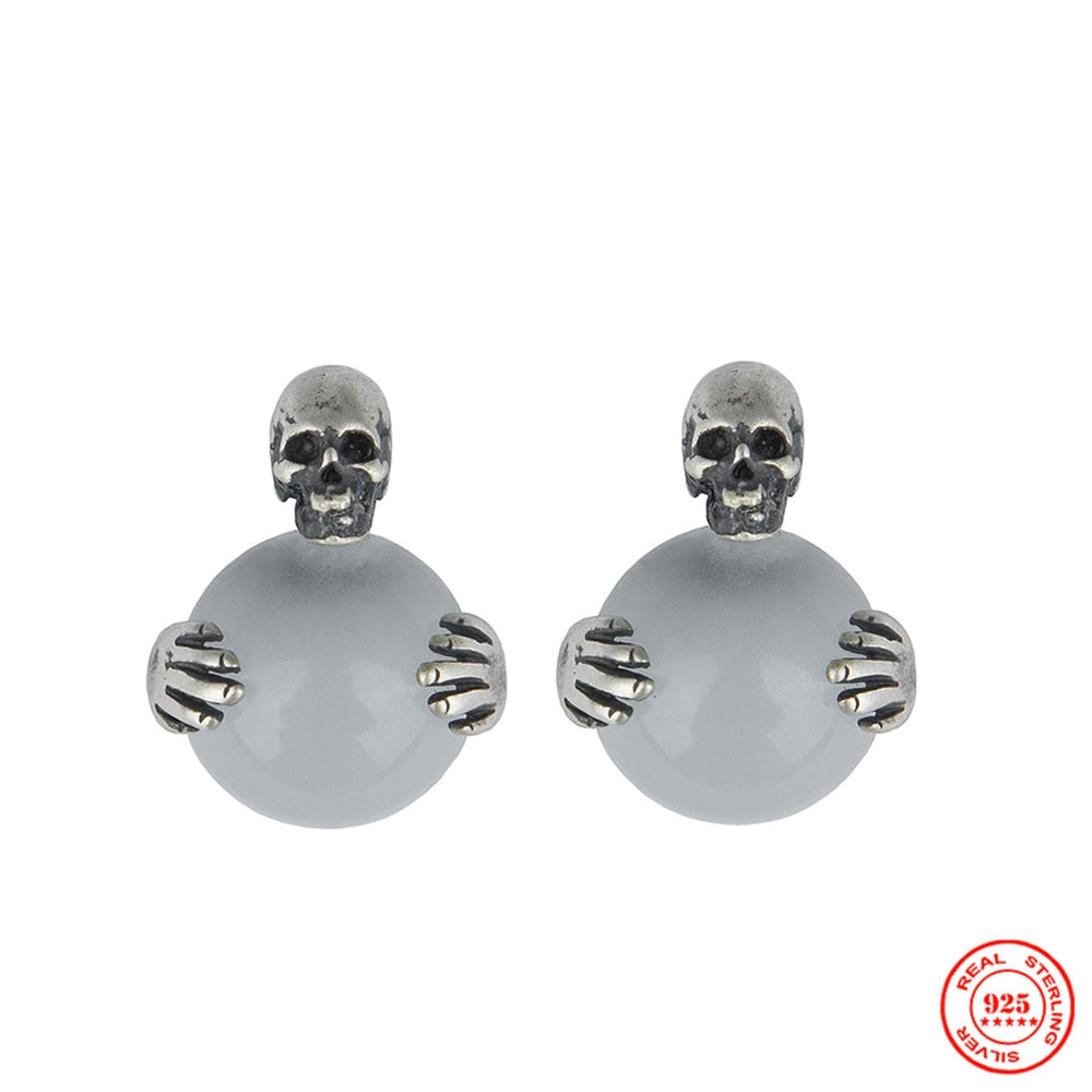 925 Sterling Silver Creative Retro Skull Stud Earring, one piece, one pair