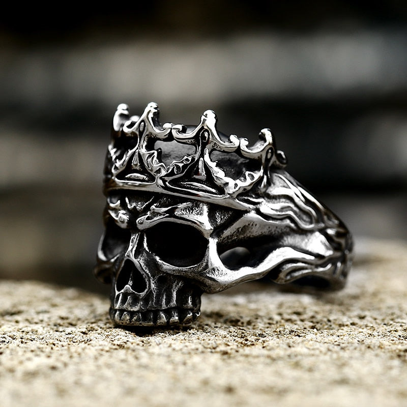 Badass biker skull ring, Noble Crown Biker Skull Ring