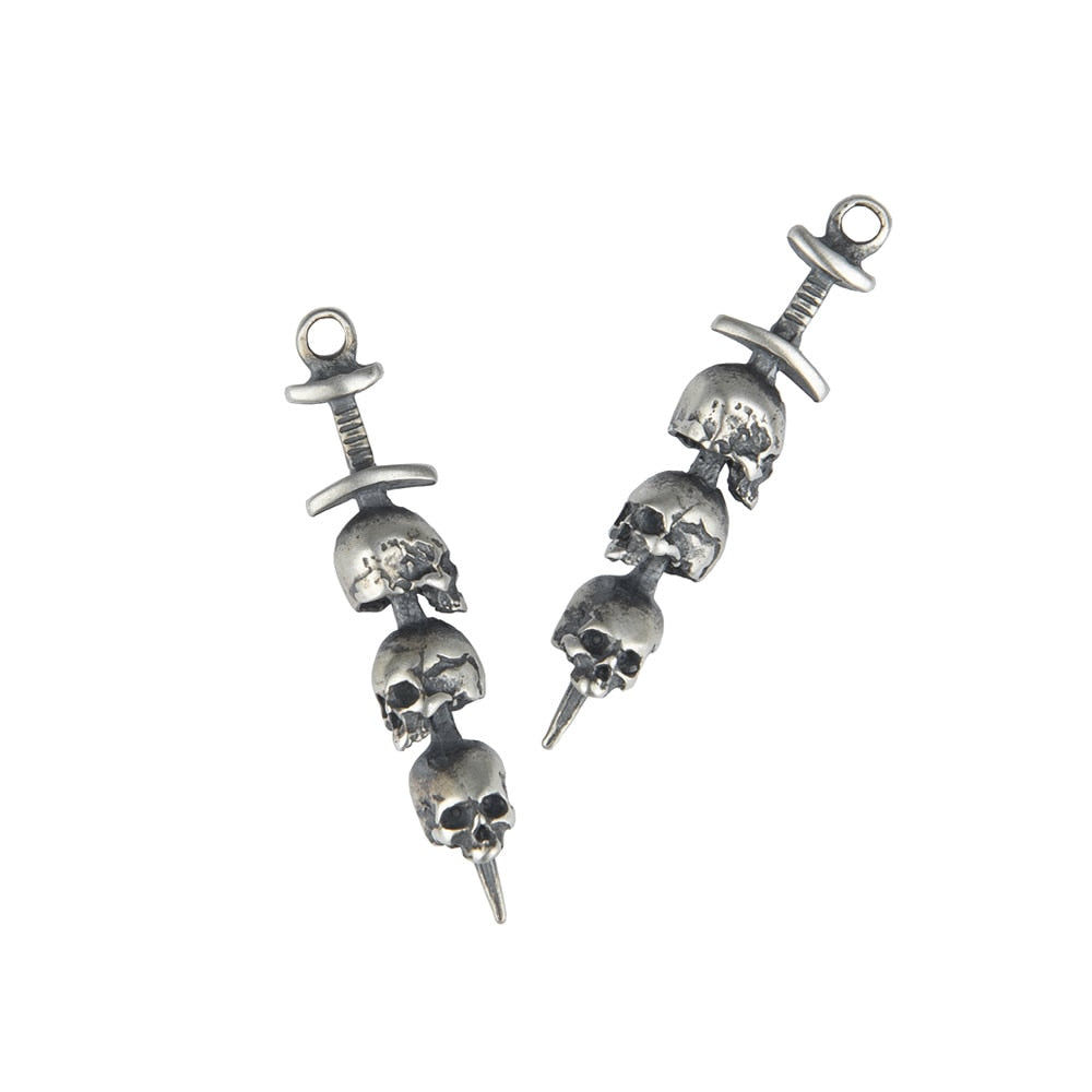Unisex 925 Sterling Silver Gothic Domineering Sword Skull Earrings. Badass skull earrings. Badass skull jewelry. Badass skull accessories.