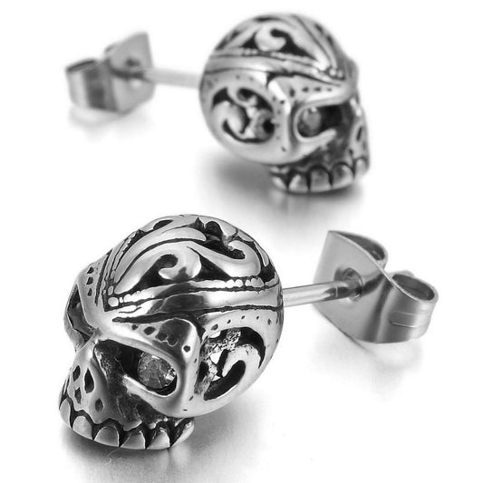 Stainless Steel Black Eye Skull Stud Earrings - Punk Hip Hop Jewelry Accessories
