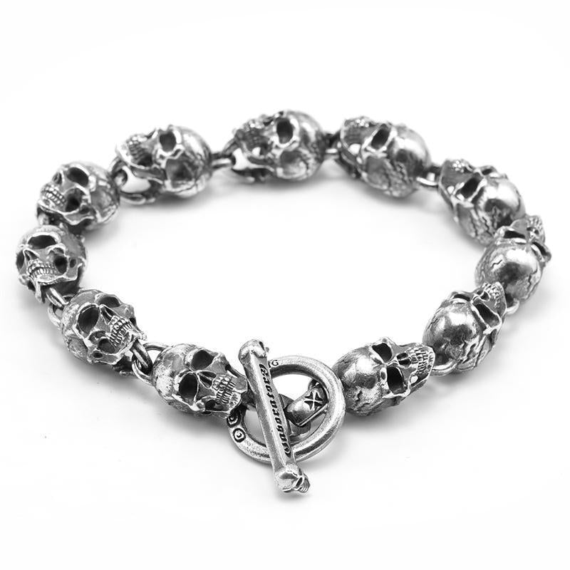 925 Sterling Silver American Gabor Style Handmade Motorcycle Bracelet - Edgy and Unique Skulls and Vintage Punk Design. Badass biker jewelry. Badass skull accessories. Valentine gifts for him. Anniversary gift for him. Anniversary gift for my badass husband. Badass Birthday gift for my badass boyfriend. Badass Birthday gift for my badass husband.