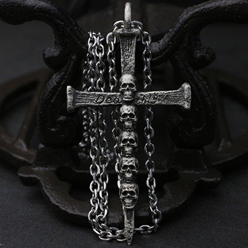316L Stainless Steel Death Cross Skull Pendant Necklaces