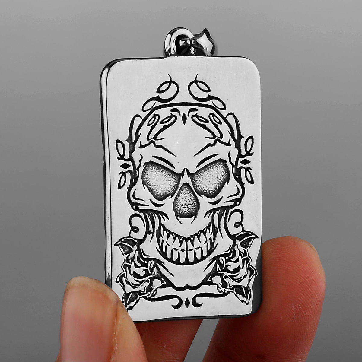 Heavy Stainless Steel Spade Ace Skull Pendant Necklace. Badass skull accessories. Badass biker skull jewelry. Badass Christmas Gifts.