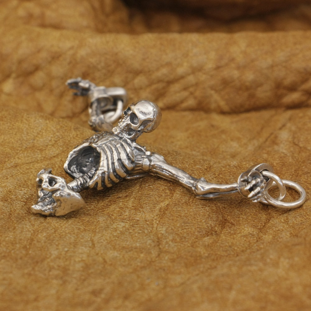 Sunken Skull 925 Sterling Silver Huge Biker Skull Keychain