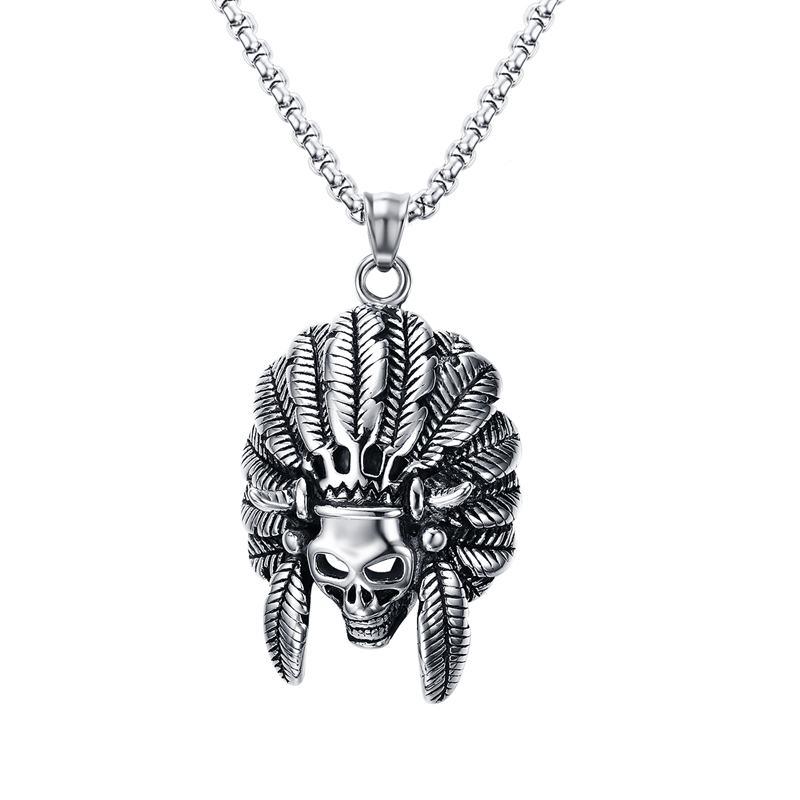 Skull with Feather Hat Headdress Necklace