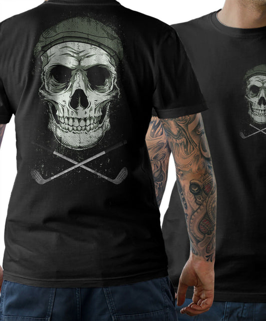 Skull Golfer Graphic Tee – Black Cotton Casual T-Shirt for Men and Women