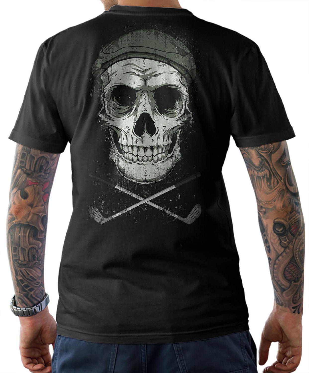 Skull Golfer Graphic Tee – Black Cotton Casual T-Shirt for Men and Women