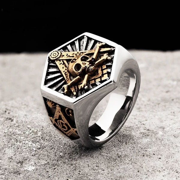 Stainless steel Masonic Hexagon Skull Ring