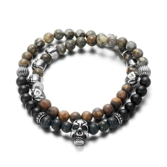 Natural Stone Stainless Steel Skull Bracelets