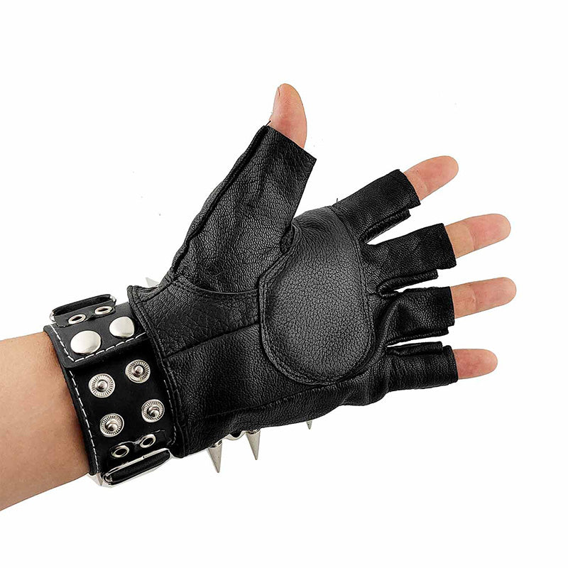 Leather Fingerless Biker Spike Skull Gloves Bracelets. Badass Biker skull accessories