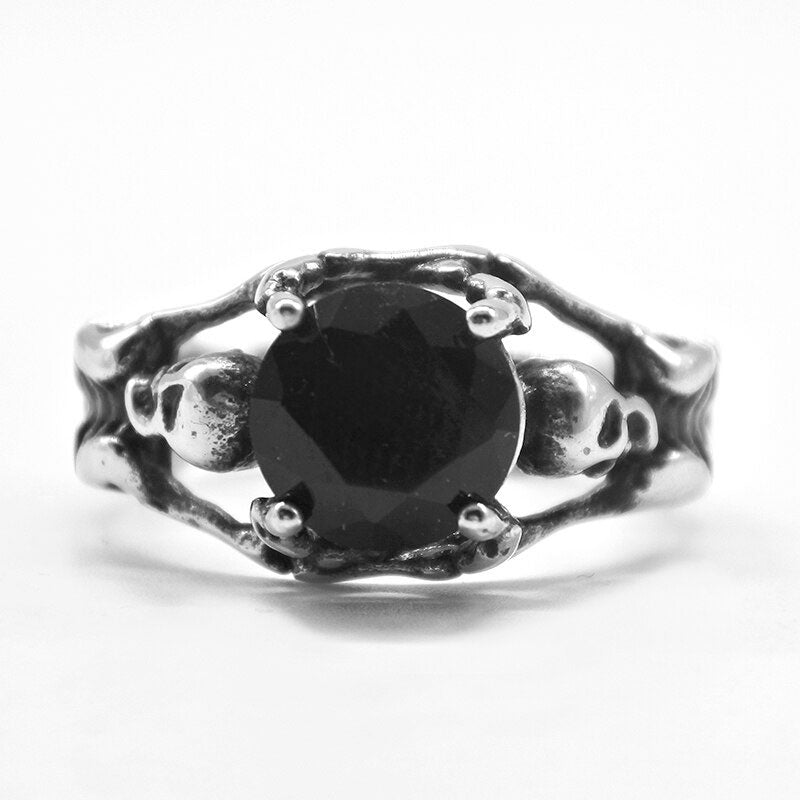 316L Stainless Steel Ladies Cool Black Stone Skull Ring