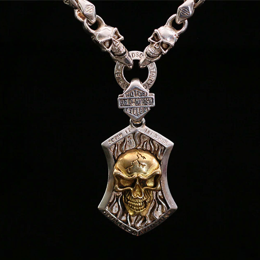 925 Tibetan Silver Punk Rock Biker Skull Pendant Necklace