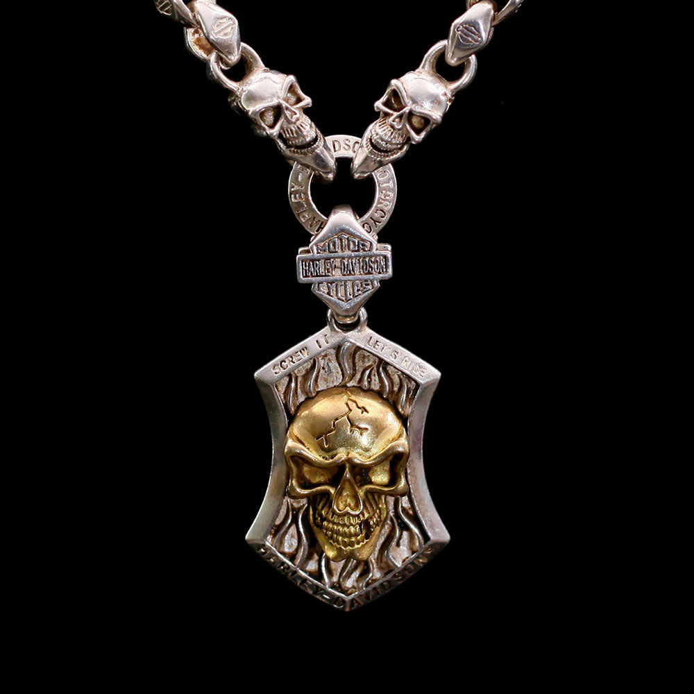 925 Tibetan Silver Punk Rock Biker Skull Pendant Necklace