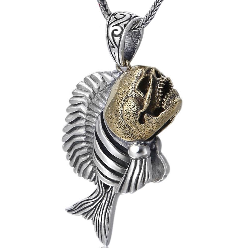 925 Sterling Silver Hollow Piranha Skull Pendant