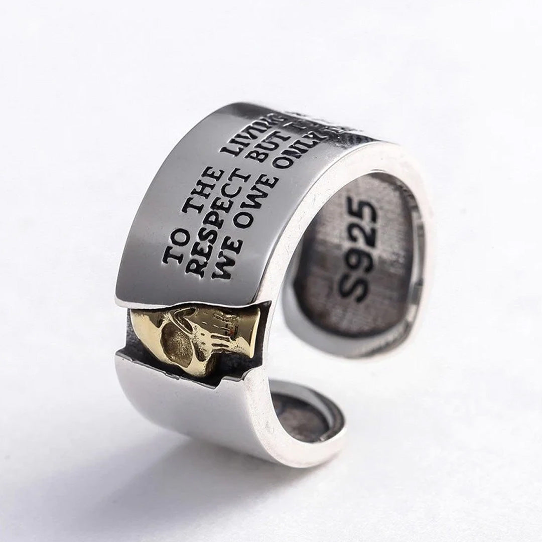 925 Sterling Silver Hidden Skull Ring with Powerful Voltaire Quote - Women's Edgy and Thoughtful Jewelry. Badass skull rings for women. Badass skull jewelry for women. Badass skull accessories for women. Skull rings for women.