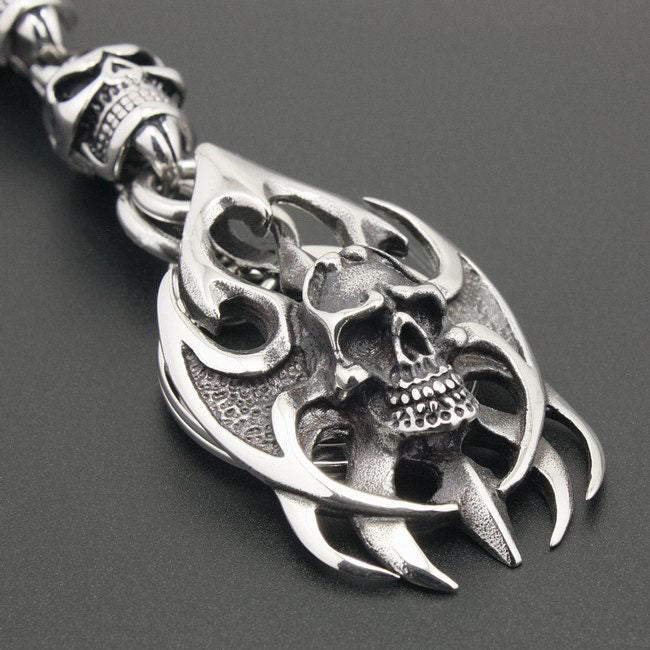 Unique Stainless Steel Huge Tribal Tattoo Blade Skull Keychain
