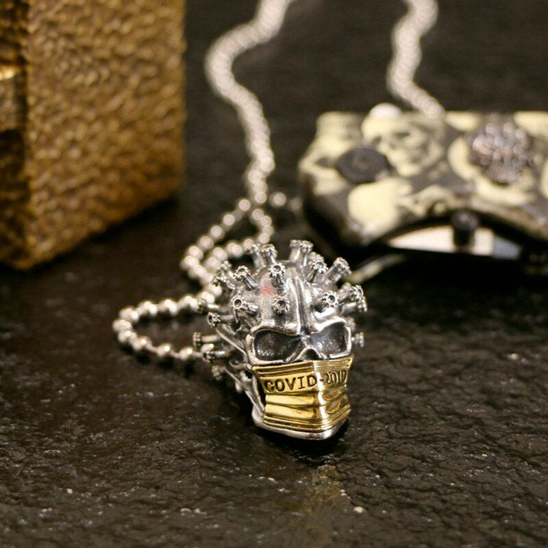 925 Silver Punk Rock Masked Skull Pendant Necklace. Badass skull pendant. Badass skull jewelry. Badass skull accessories. Badass biker jewelry.