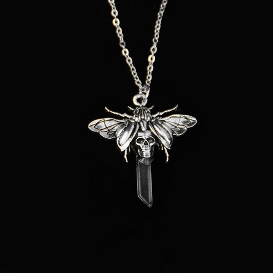 Gothic Death Skull Moth Cicada Pendant Necklace