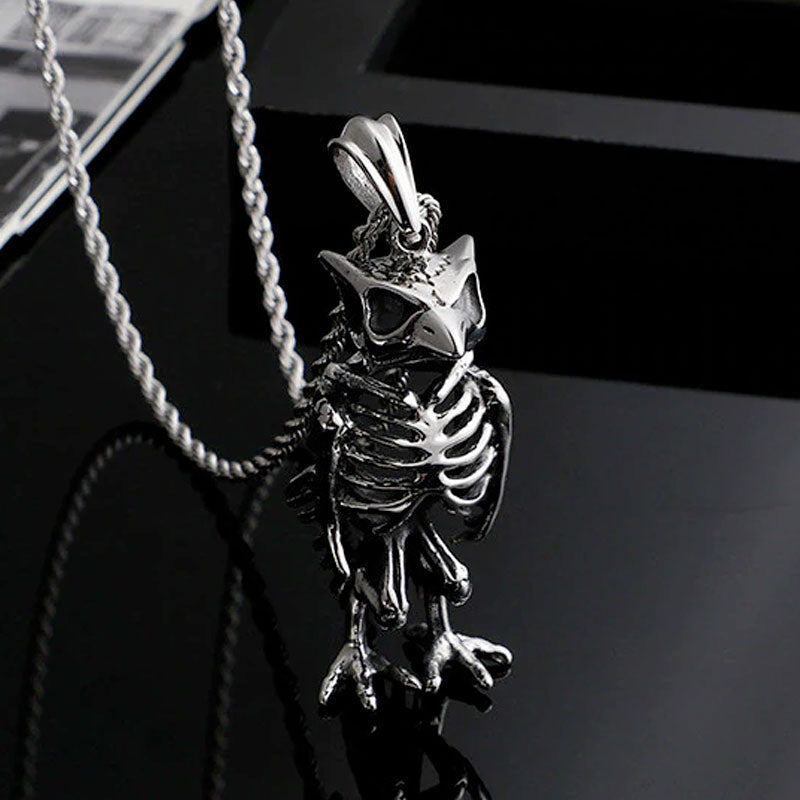 Titanium Steel Owl Skeleton Pendant