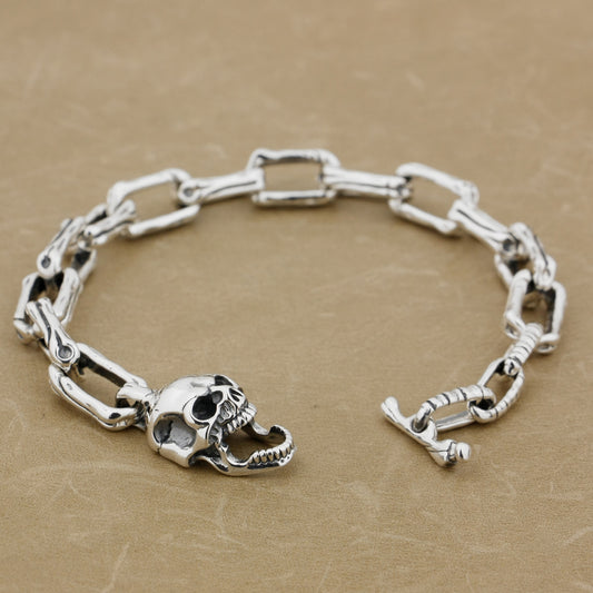 925 Sterling Silver Skull Bone Chain Bracelet. Badass gifts for badass. Badass birthday gifts. Badass Christmas gifts for badasses. Badass skull accessories. Valentine gifts for him and her. Anniversary gift for him and her. Anniversary gift for my badass husband and wife. Badass Birthday gift for my badass boyfriend and girlfriend. Badass Birthday gift for my badass husband and wife.