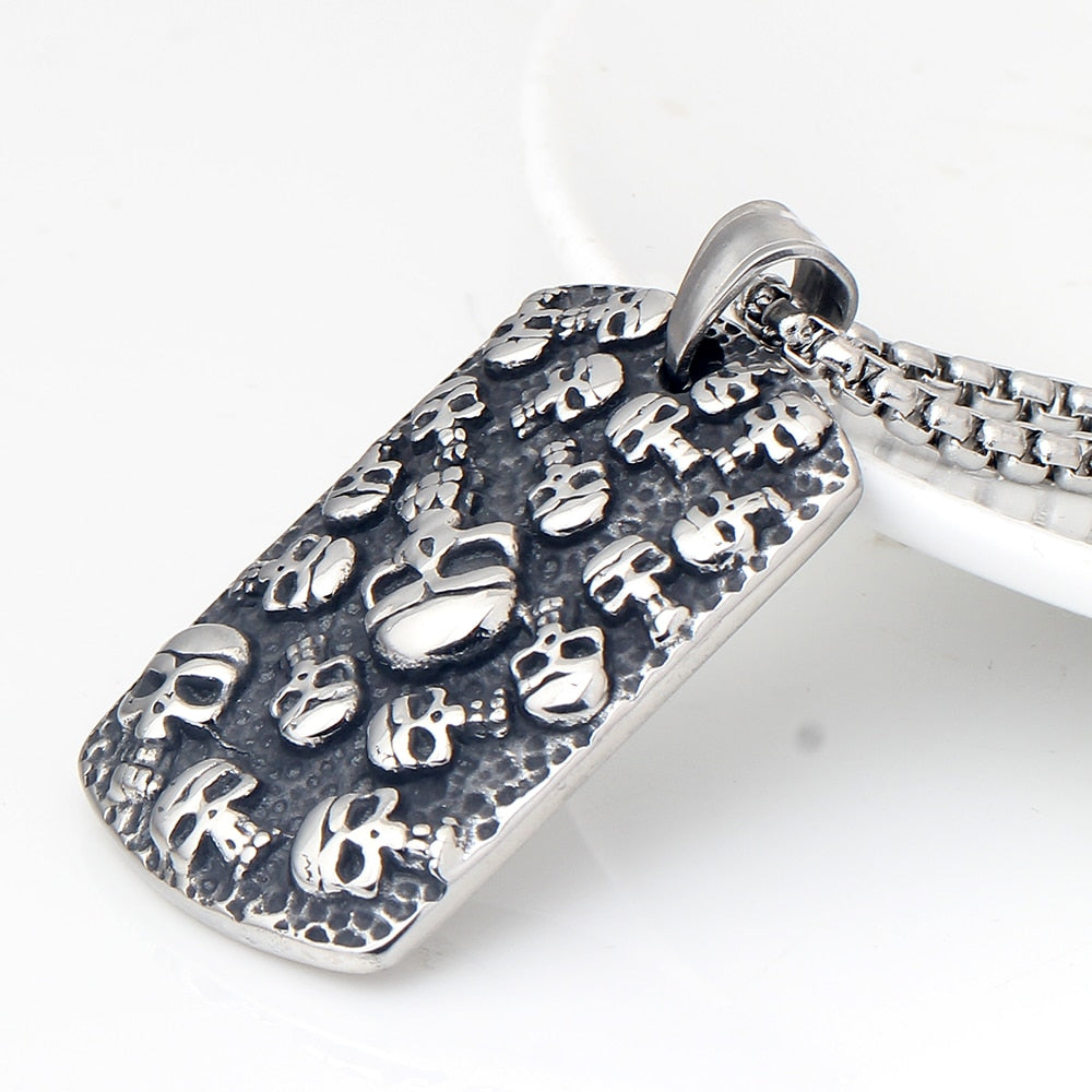 Punk Mexican Tattoo Skull Dog Tag Necklace