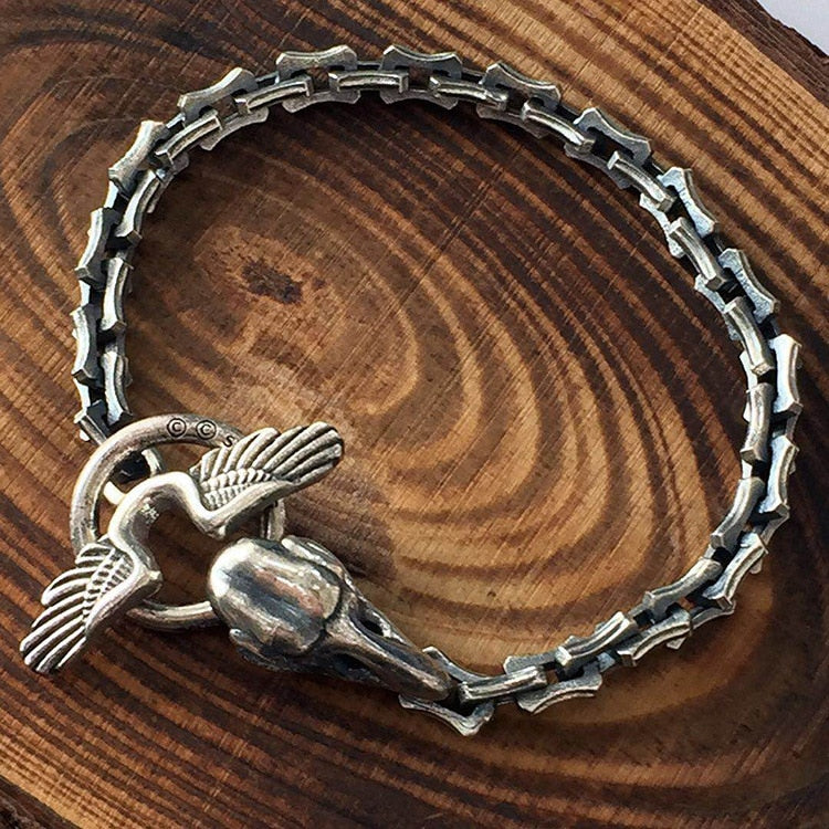 925 Sterling Silver Handmade Crow Skull Bracelet. Badass bracelet for men. Cool gift for cool man. Badass gift for bikers. Badass jewelry. Badass biker skull jewelry. Badass skulll accessories. Badass gift for badass. Badass skull accessories. Badass skull jewelry. Christmas gift for badass. Christmas gift for bikers. Christmas gifts for tattoo artists.