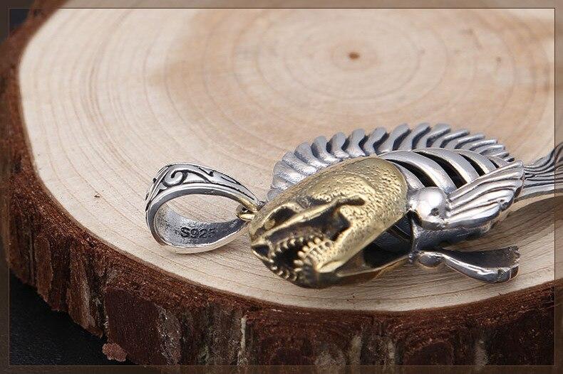 925 Sterling Silver Hollow Piranha Skull Pendant